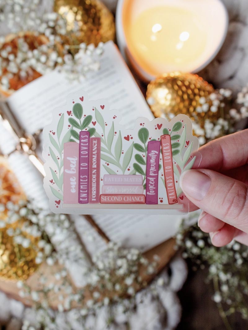 Vinyl sticker - Romance tropes bokhylla