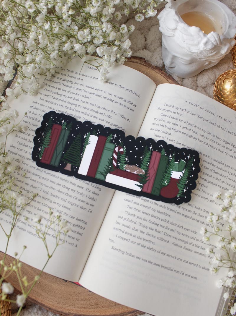 Pappersbokmärke - Christmas bookshelf