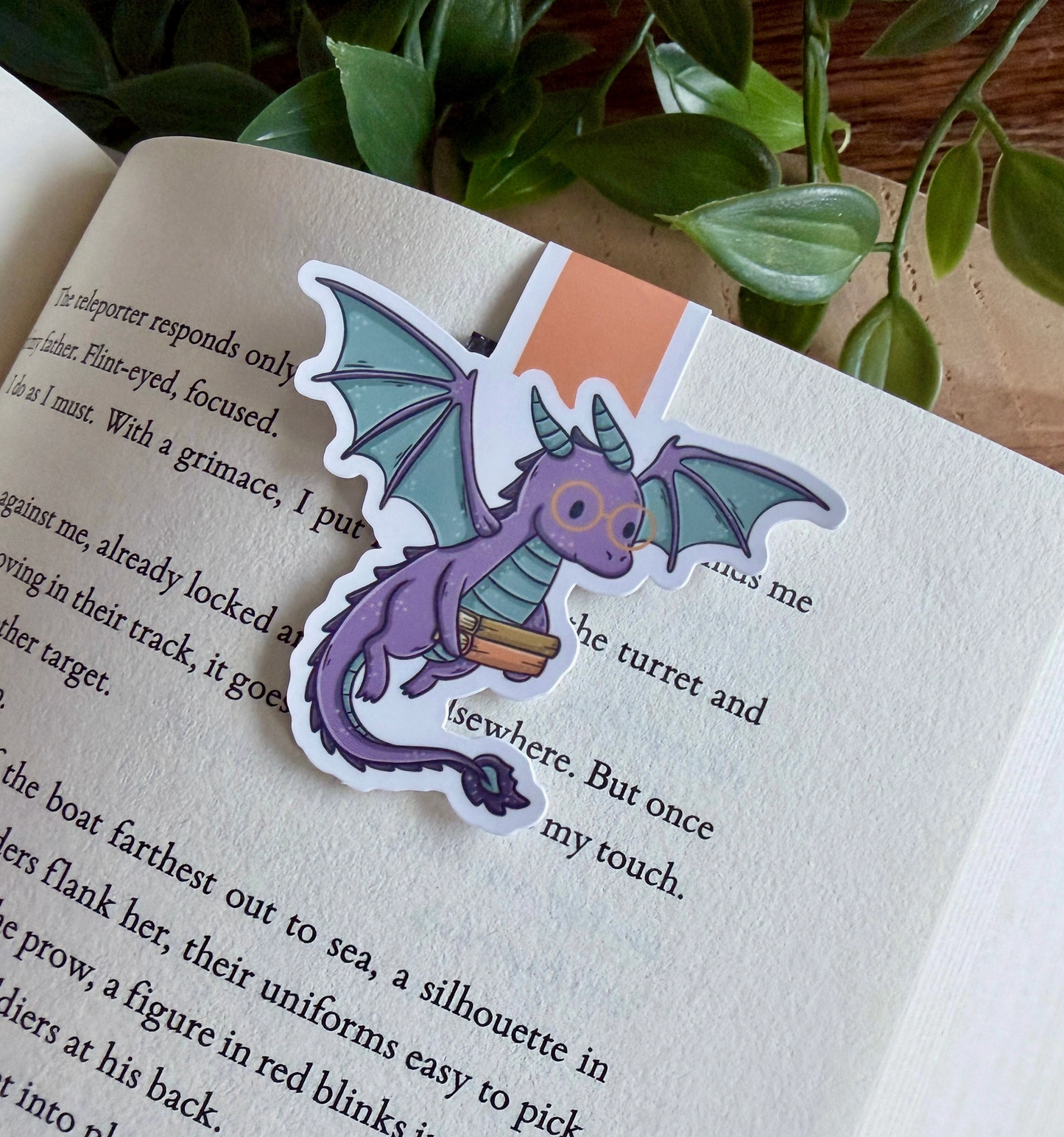 Magnetiskt bokmärke - Drake med böcker