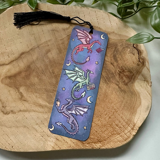 Pappersbokmärke med tofs - Drakar med böcker