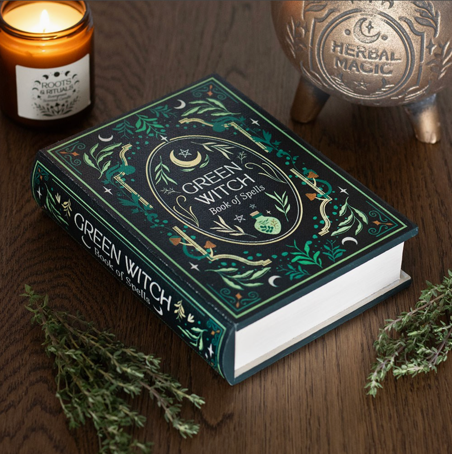 Bokformad förvaringslåda | Green witch