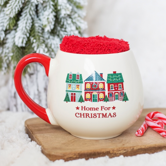 Rundad mugg med sockar - Home for Christmas